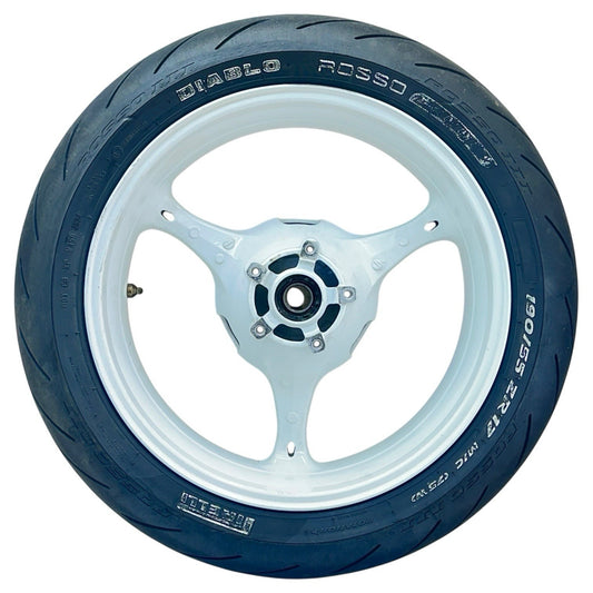 2007 2008 SUZUKI GSXR 1000 REAR WHEEL BACK RIM TIRE RUBBER HUB WHITE STOCK OEM