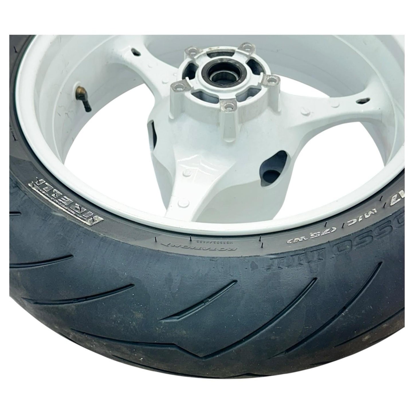 2007 2008 SUZUKI GSXR 1000 REAR WHEEL BACK RIM TIRE RUBBER HUB WHITE STOCK OEM