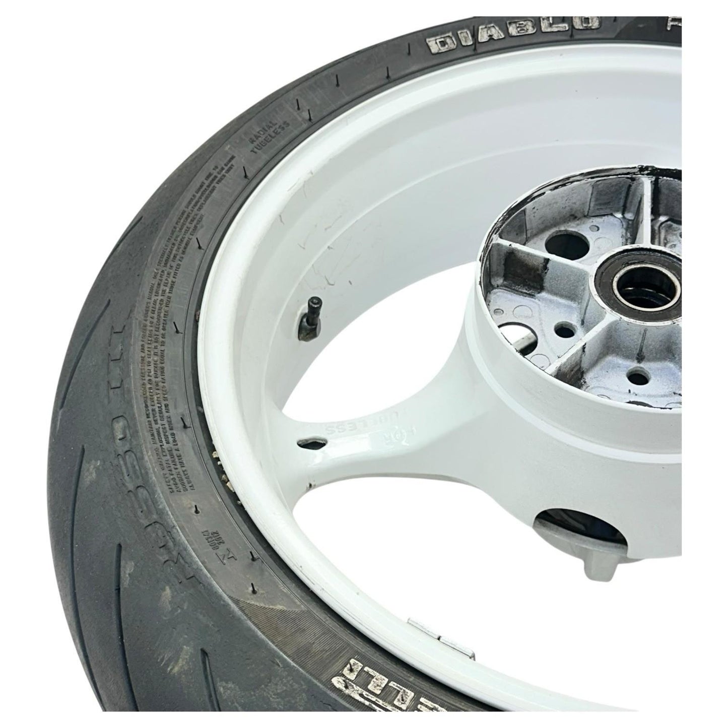 2007 2008 SUZUKI GSXR 1000 REAR WHEEL BACK RIM TIRE RUBBER HUB WHITE STOCK OEM