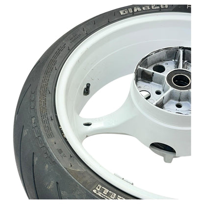 2007 2008 SUZUKI GSXR 1000 REAR WHEEL BACK RIM TIRE RUBBER HUB WHITE STOCK OEM