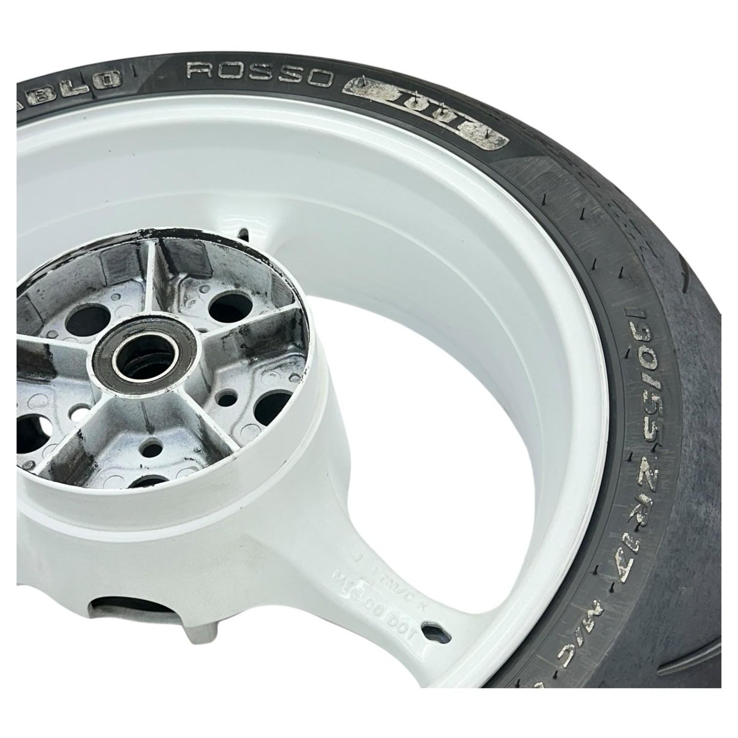 2007 2008 SUZUKI GSXR 1000 REAR WHEEL BACK RIM TIRE RUBBER HUB WHITE STOCK OEM