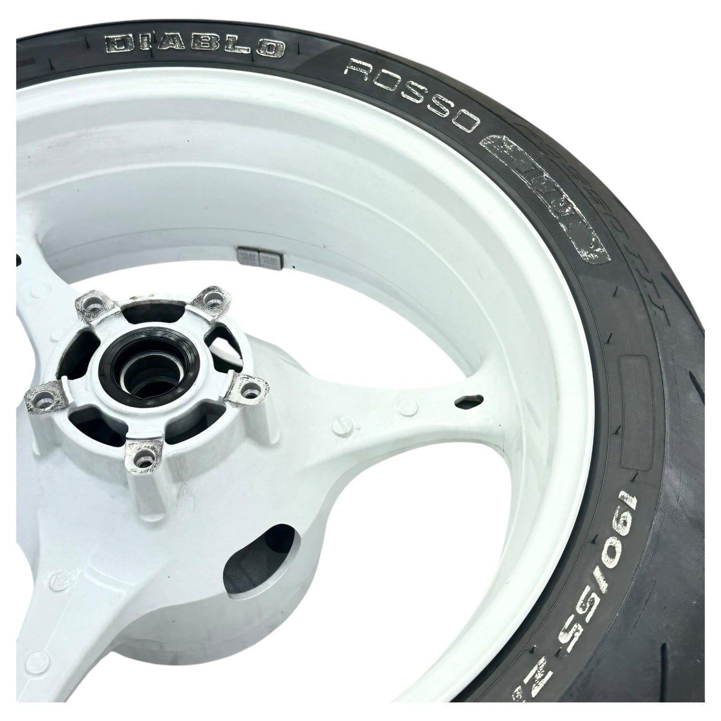 2007 2008 SUZUKI GSXR 1000 REAR WHEEL BACK RIM TIRE RUBBER HUB WHITE STOCK OEM