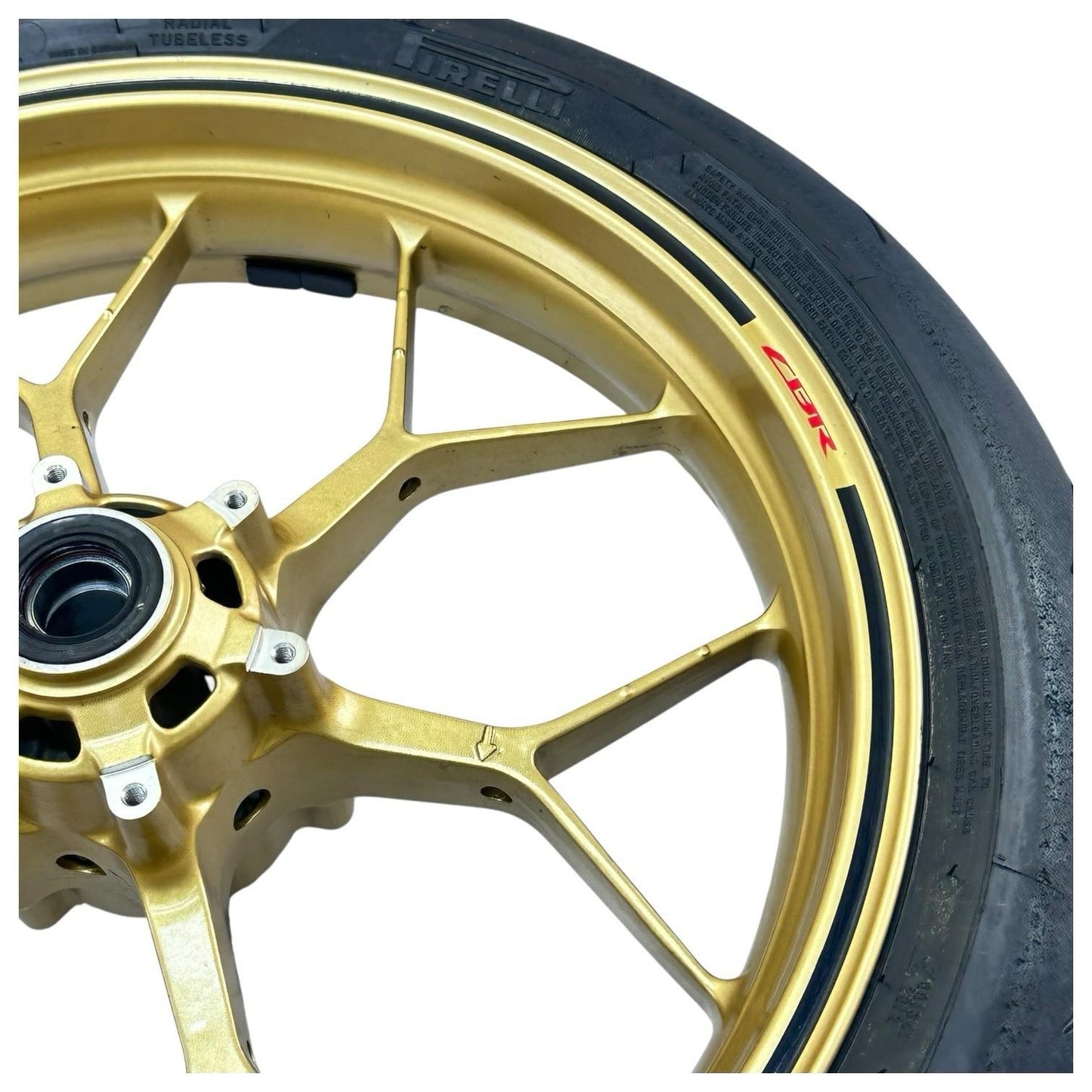 2014 - 2016 HONDA CBR1000RR SP FRONT WHEEL RIM TIRE RUBBER YELLOW STOCK OEM