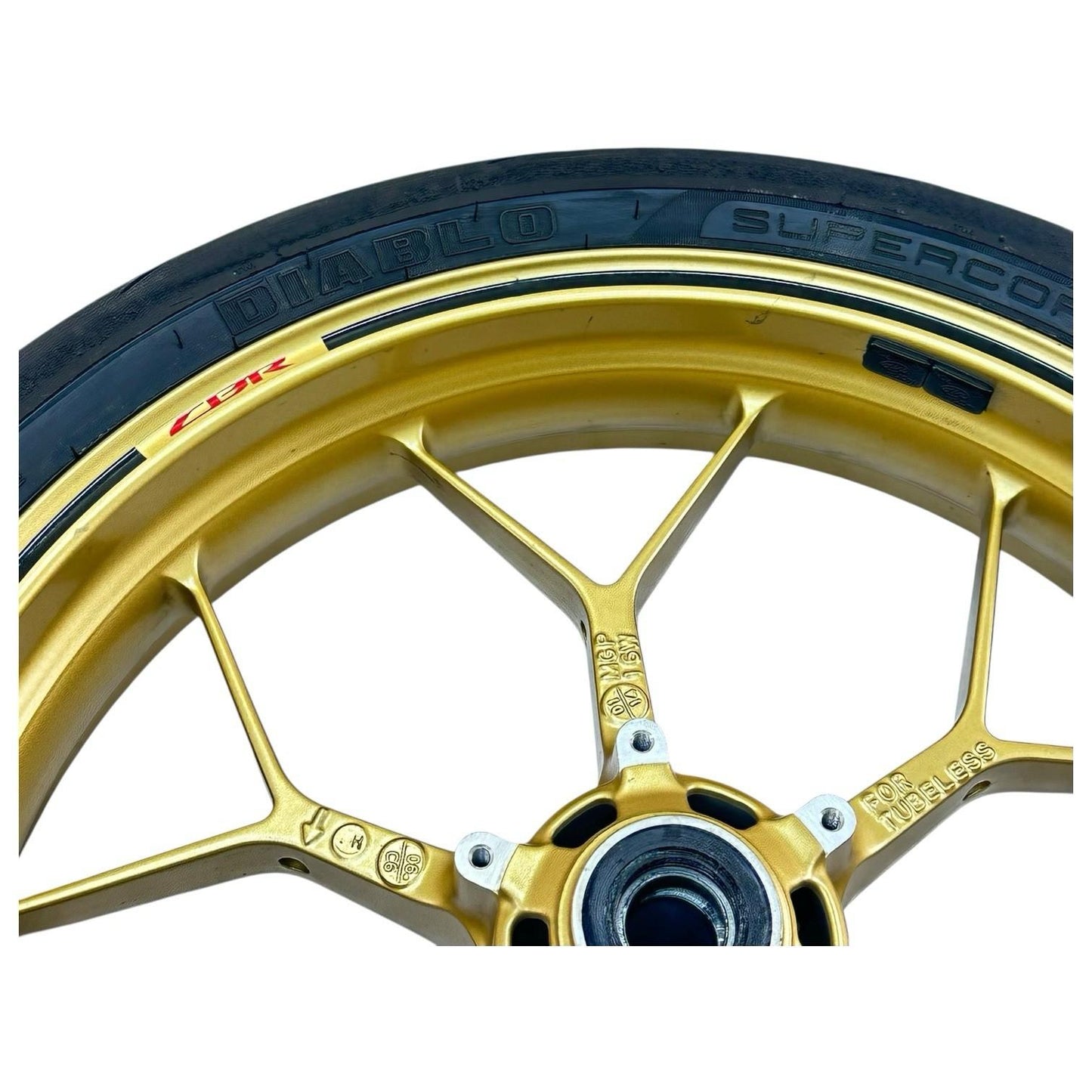 2014 - 2016 HONDA CBR1000RR SP FRONT WHEEL RIM TIRE RUBBER YELLOW STOCK OEM