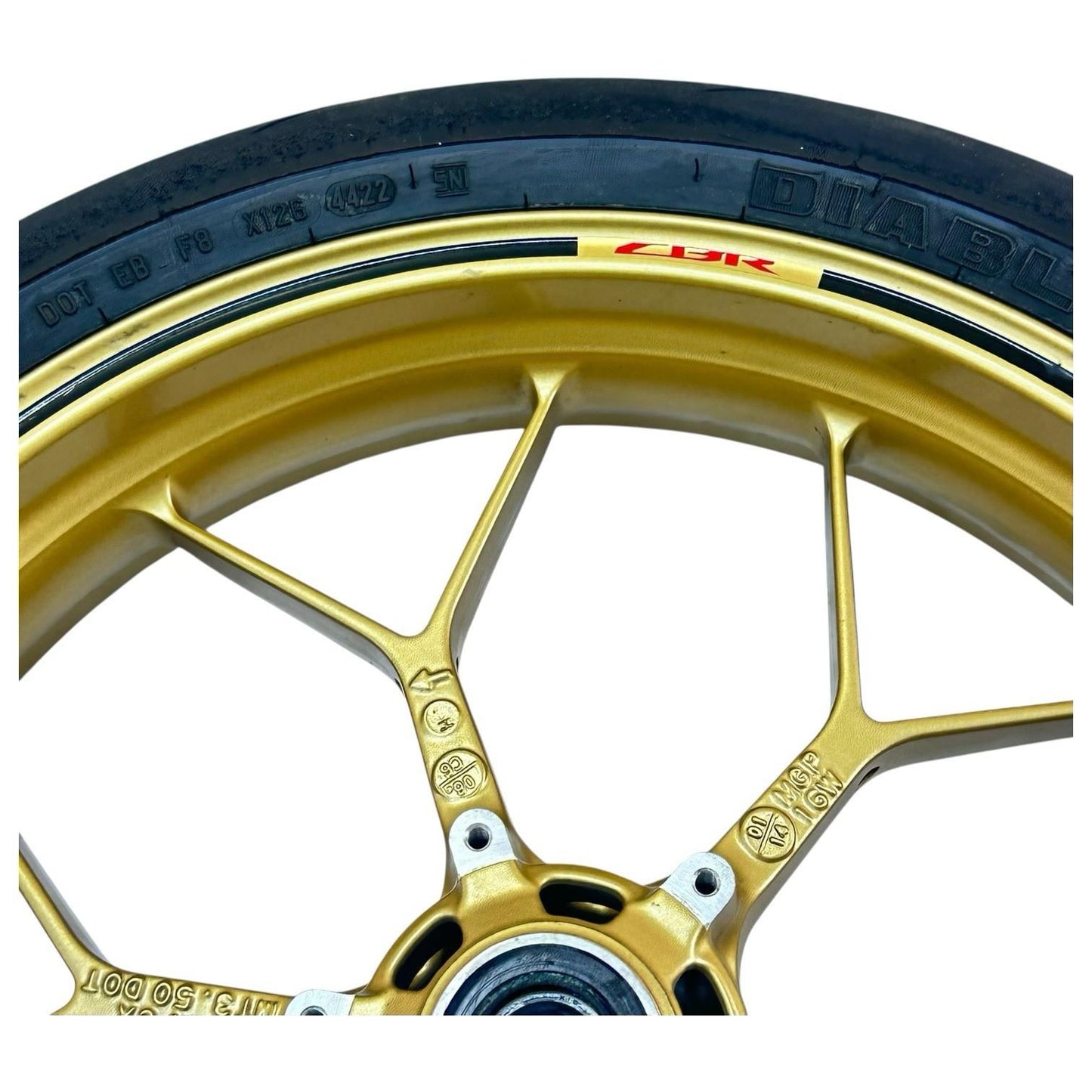 2014 - 2016 HONDA CBR1000RR SP FRONT WHEEL RIM TIRE RUBBER YELLOW STOCK OEM