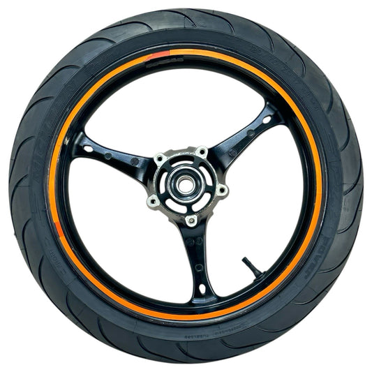 2007 2008 SUZUKI GSXR 1000 FRONT WHEEL RIM TIRE RUBBER BLACK ORANGE STOCK OEM