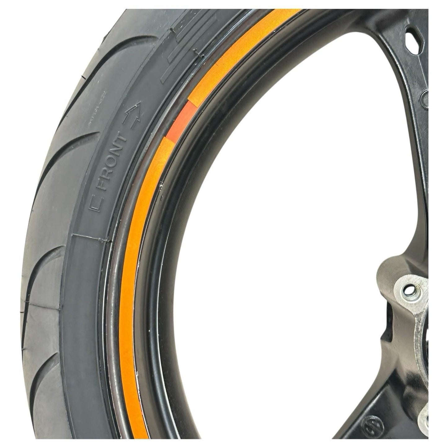 2007 2008 SUZUKI GSXR 1000 FRONT WHEEL RIM TIRE RUBBER BLACK ORANGE STOCK OEM