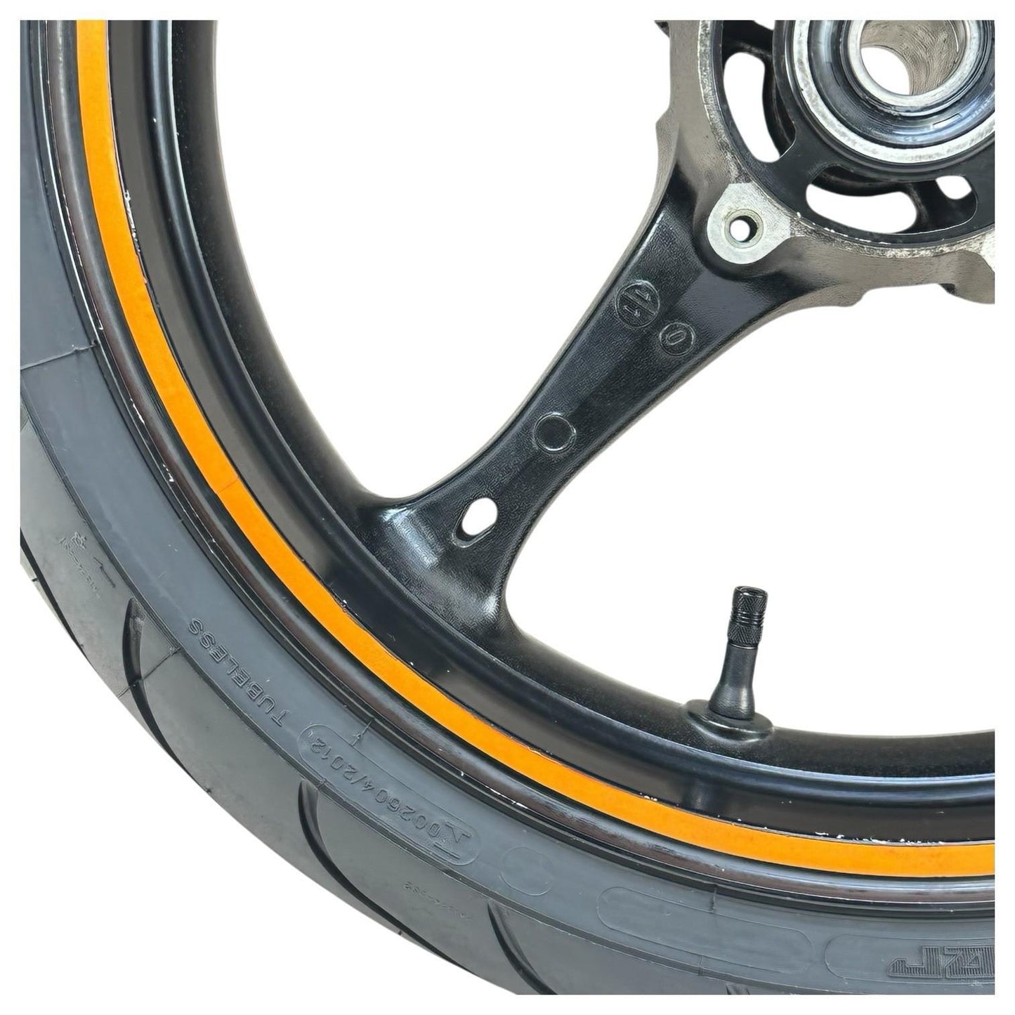 2007 2008 SUZUKI GSXR 1000 FRONT WHEEL RIM TIRE RUBBER BLACK ORANGE STOCK OEM