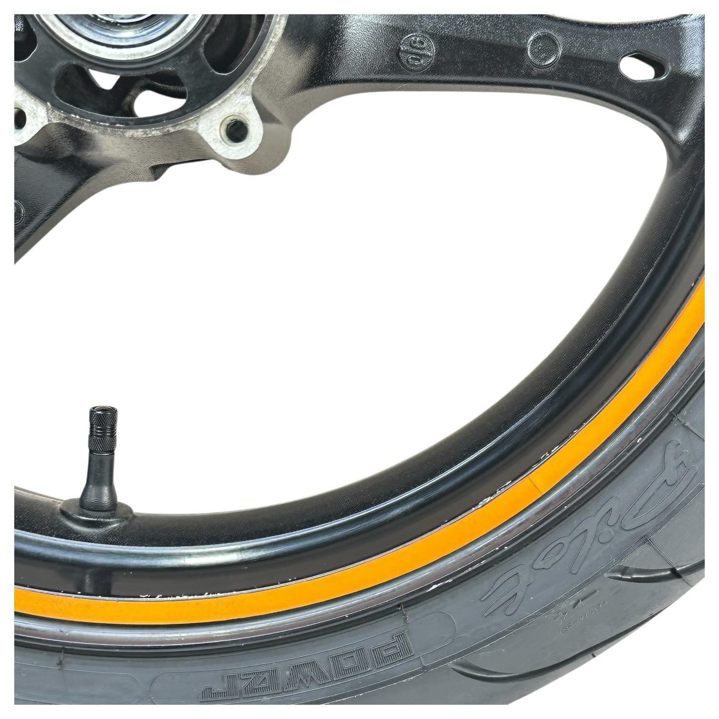 2007 2008 SUZUKI GSXR 1000 FRONT WHEEL RIM TIRE RUBBER BLACK ORANGE STOCK OEM