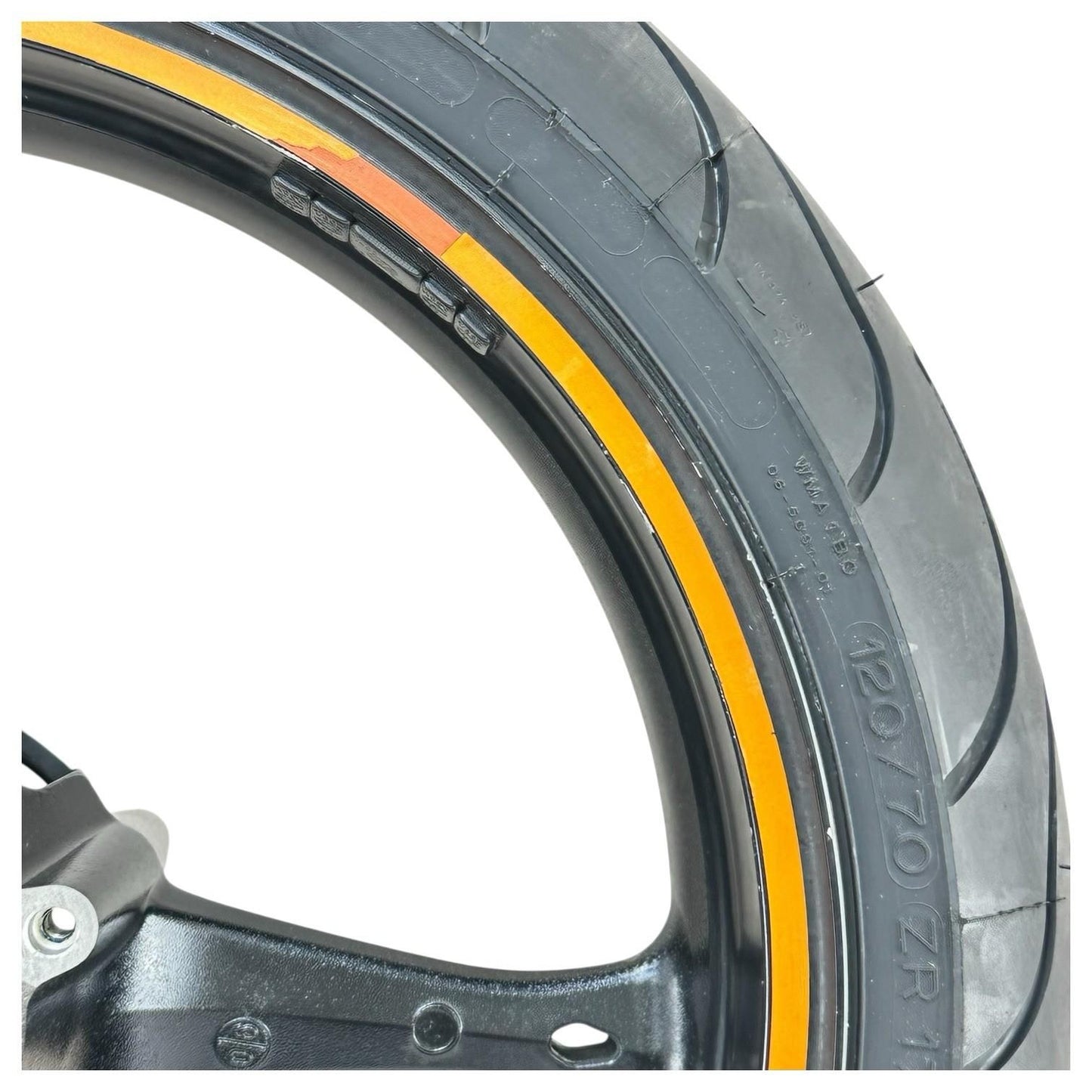 2007 2008 SUZUKI GSXR 1000 FRONT WHEEL RIM TIRE RUBBER BLACK ORANGE STOCK OEM