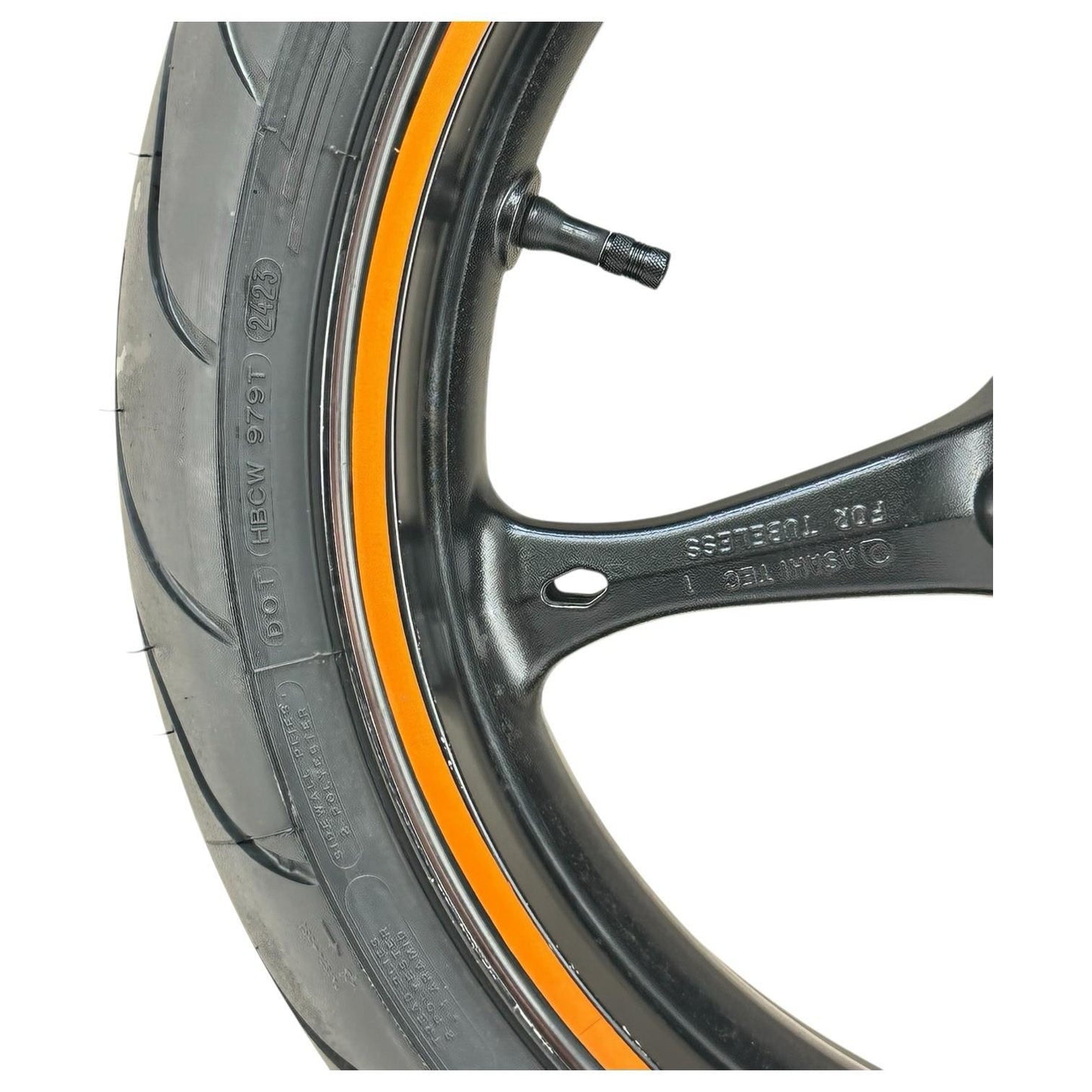 2007 2008 SUZUKI GSXR 1000 FRONT WHEEL RIM TIRE RUBBER BLACK ORANGE STOCK OEM