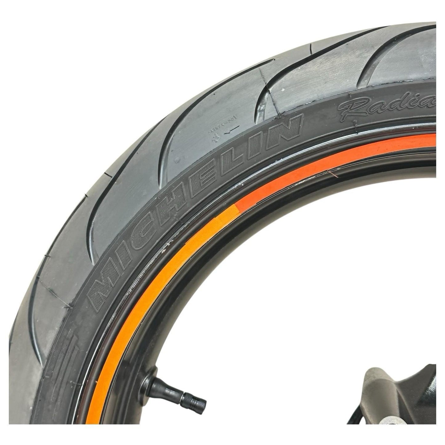 2007 2008 SUZUKI GSXR 1000 FRONT WHEEL RIM TIRE RUBBER BLACK ORANGE STOCK OEM