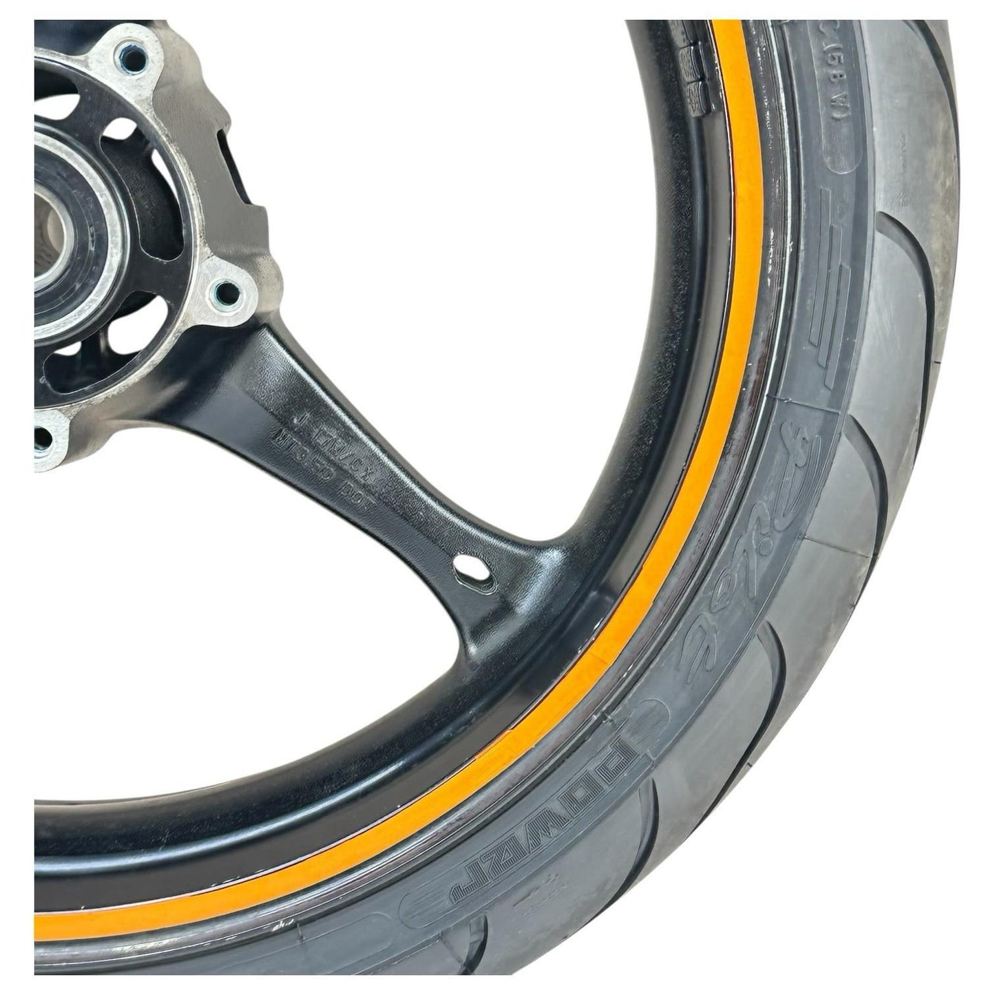 2007 2008 SUZUKI GSXR 1000 FRONT WHEEL RIM TIRE RUBBER BLACK ORANGE STOCK OEM
