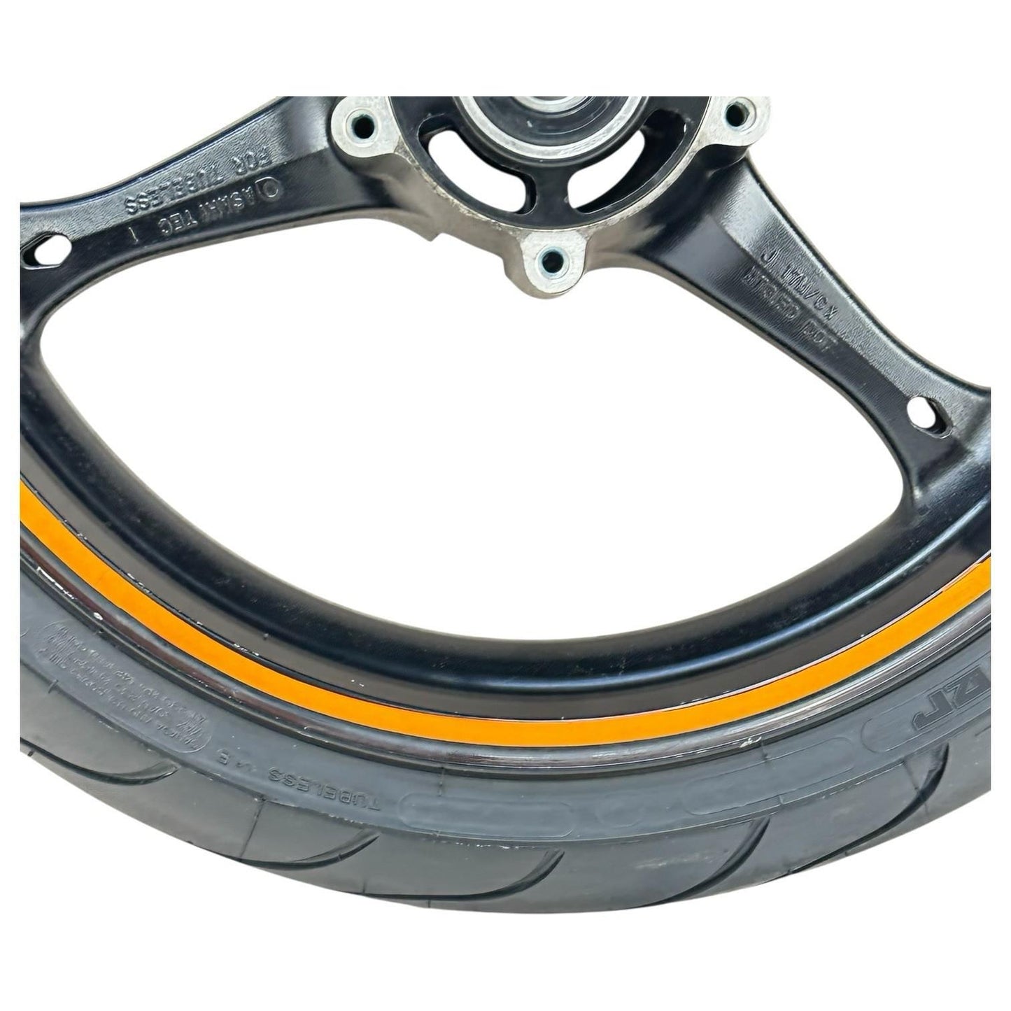 2007 2008 SUZUKI GSXR 1000 FRONT WHEEL RIM TIRE RUBBER BLACK ORANGE STOCK OEM
