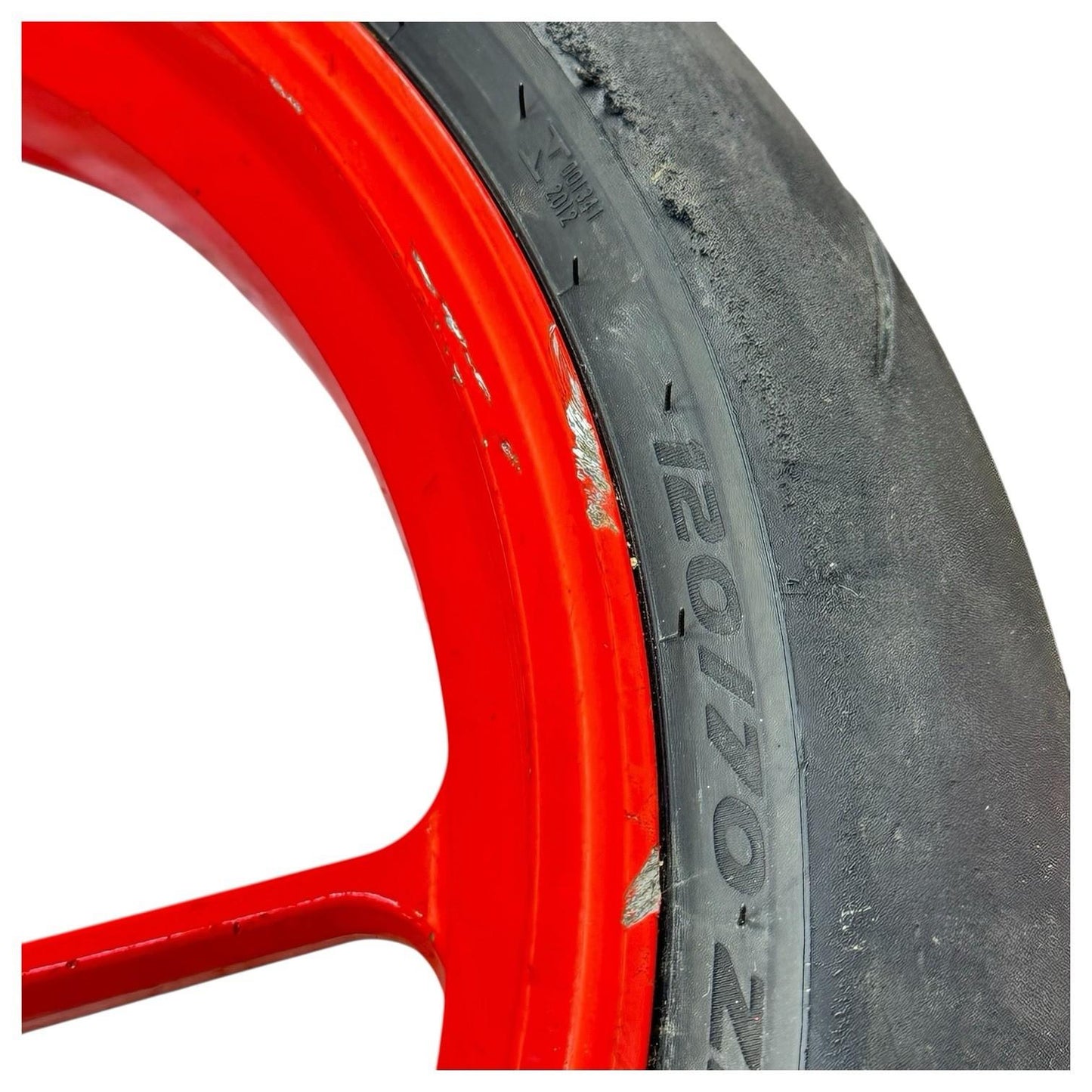 2015 2016 APRILIA RSV4 RF FRONT WHEEL RIM TIRE RUBBER RED STOCK OEM *BENT*