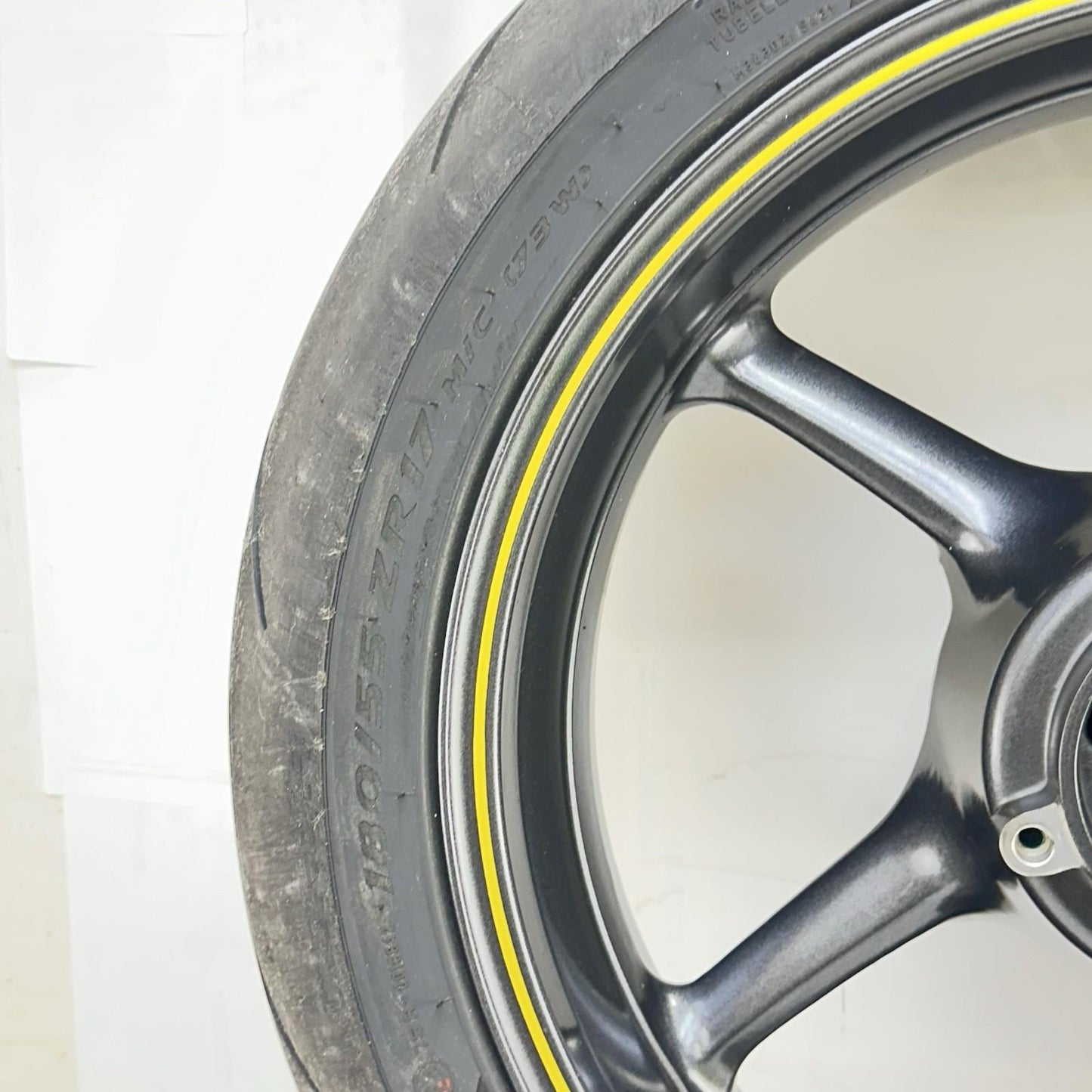 2013 - 2017 TRIUMPH DAYTONA 675 REAR WHEEL RIM BACK TIRE RUBBER BLACK OEM *DENT*