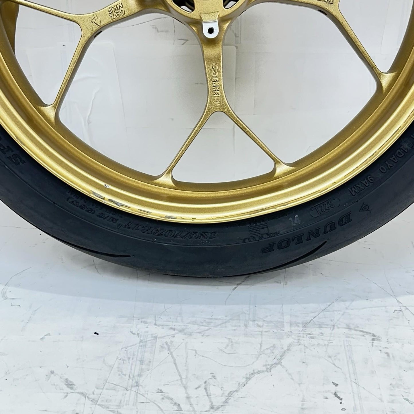 2017 - 2019 HONDA CBR 1000RR SP FRONT WHEEL RIM TIRE RUBBER YELLOW *BENT*
