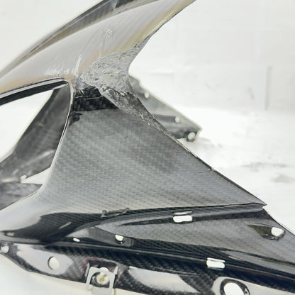 2009 - 2014 YAMAHA YZF R1 FRONT NOSE COWL FAIRING BLACK CARBON FIBER *CRACKED*