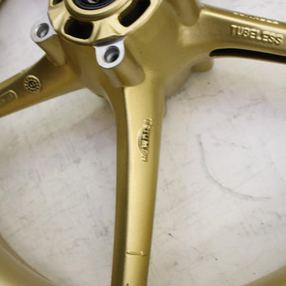 2009 - 2012 TRIUMPH DAYTONA 675 FRONT WHEEL RIM GOLD MICHELIN TIRE STRAIGHT