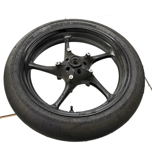 2008 - 2016 YAMAHA YZF R6 FRONT WHEEL STRAIGHT RIM BLACK TRACK TIRE DUNLOP