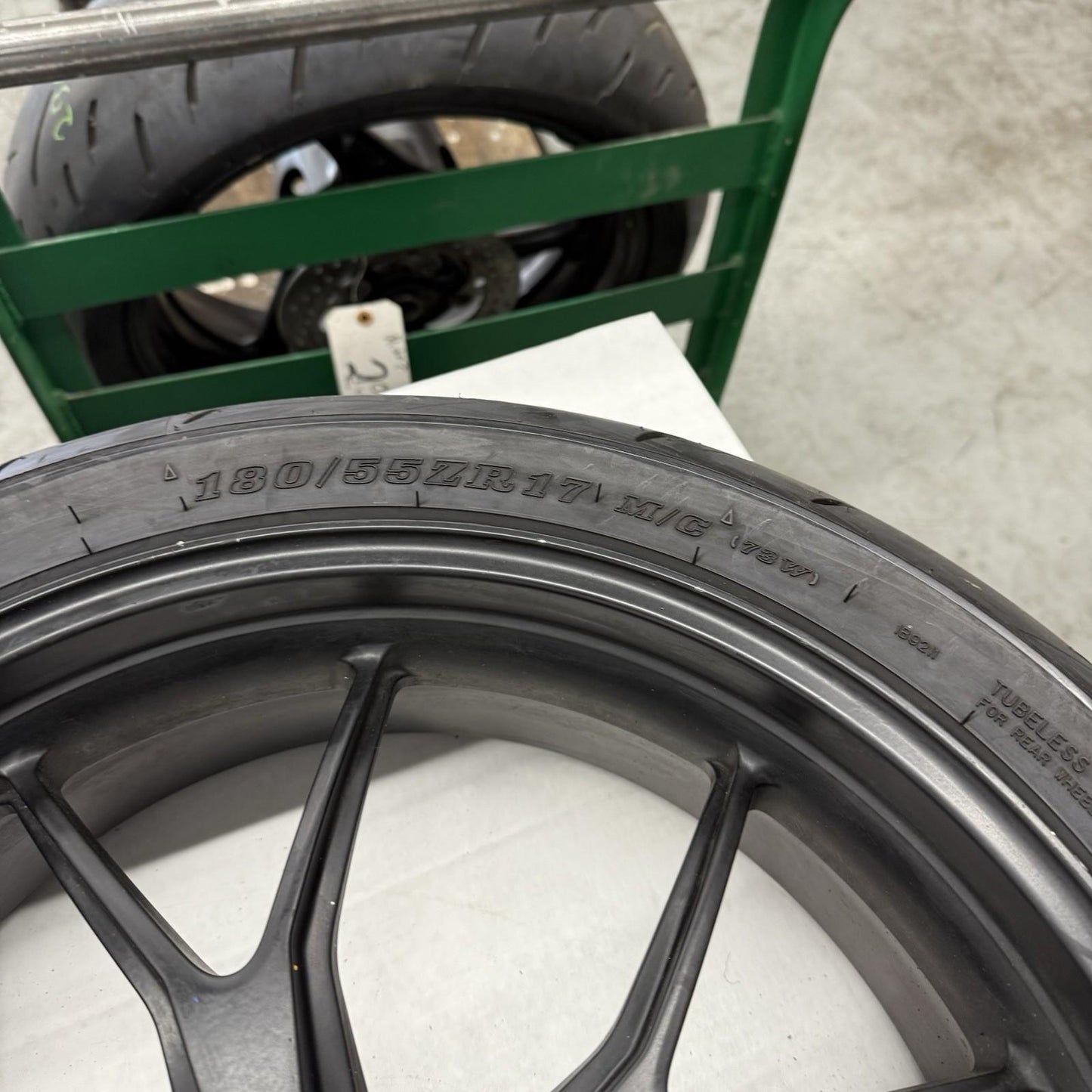 2008 - 2010 DUCATI 848 REAR WHEEL BLACK RIM STRAIGHT DUNLOP TIRE BLACK STOCK
