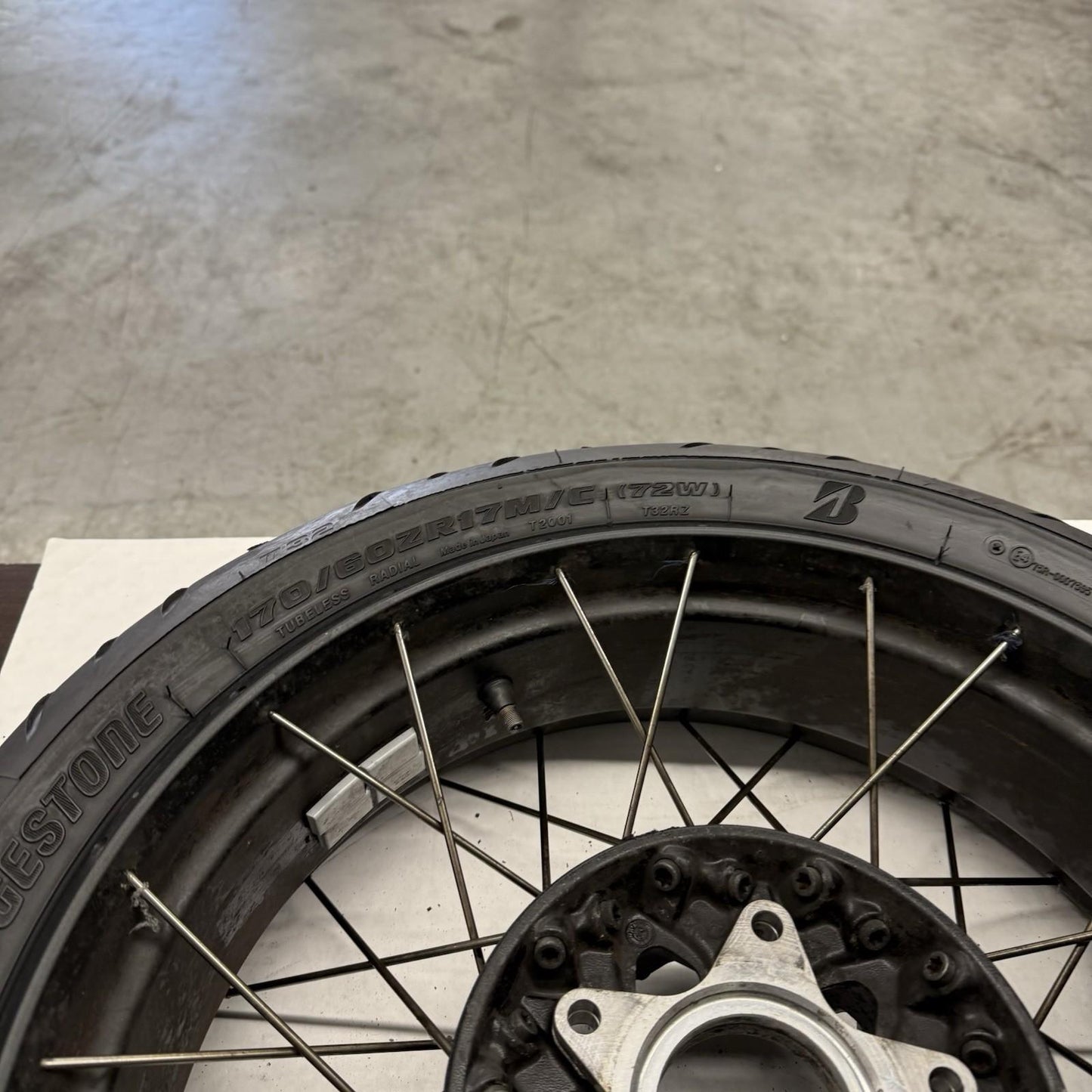 2017 - 2020 BMW R NINE T REAR WHEEL BACK TIRE BRIDGESTONE RIM STOCK STRAIGHT