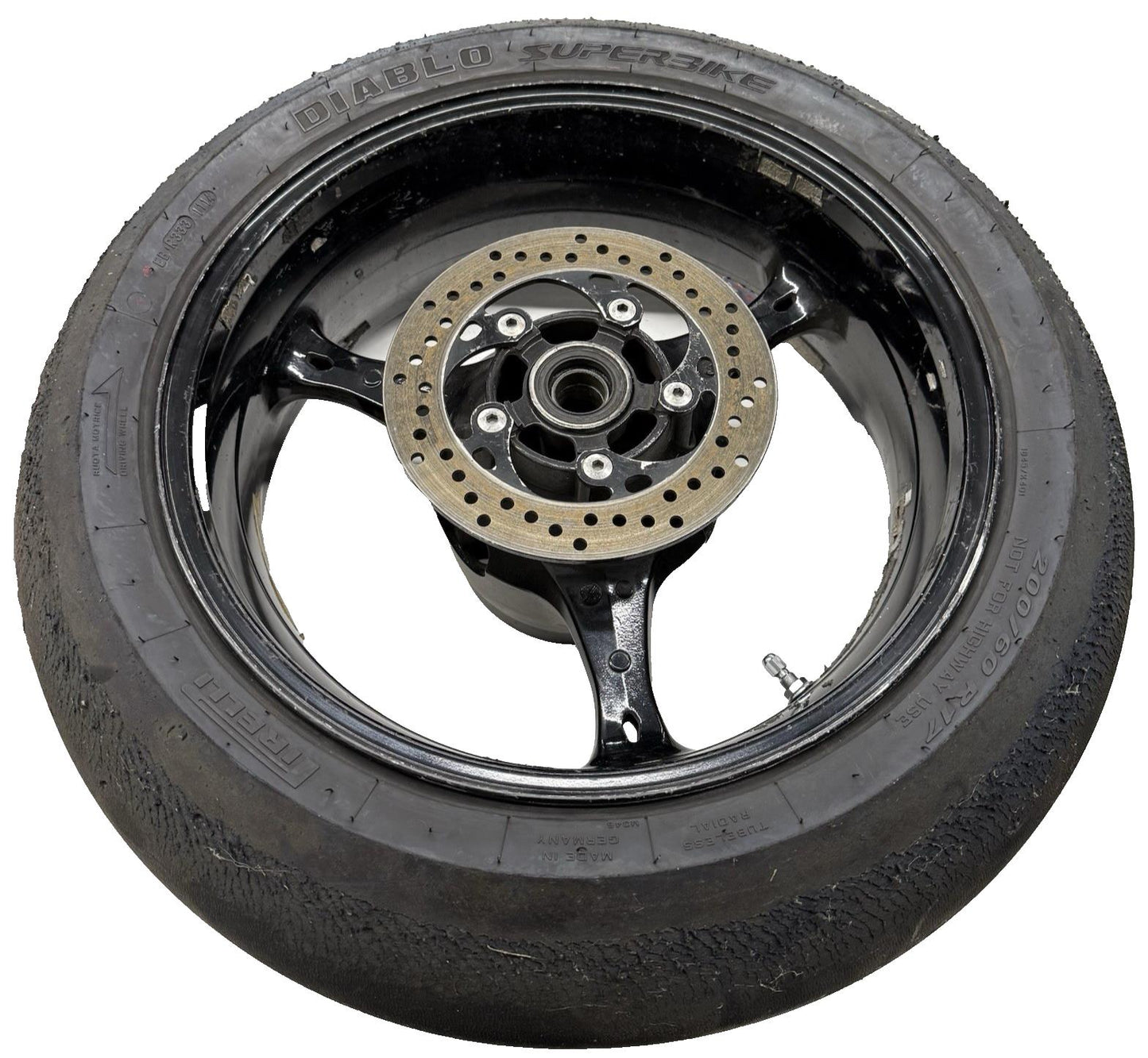 2007 2008 SUZUKI GSXR 1000 REAR WHEEL RIM BRAKE ROTOR PIRELLI TIRE STRAIGHT
