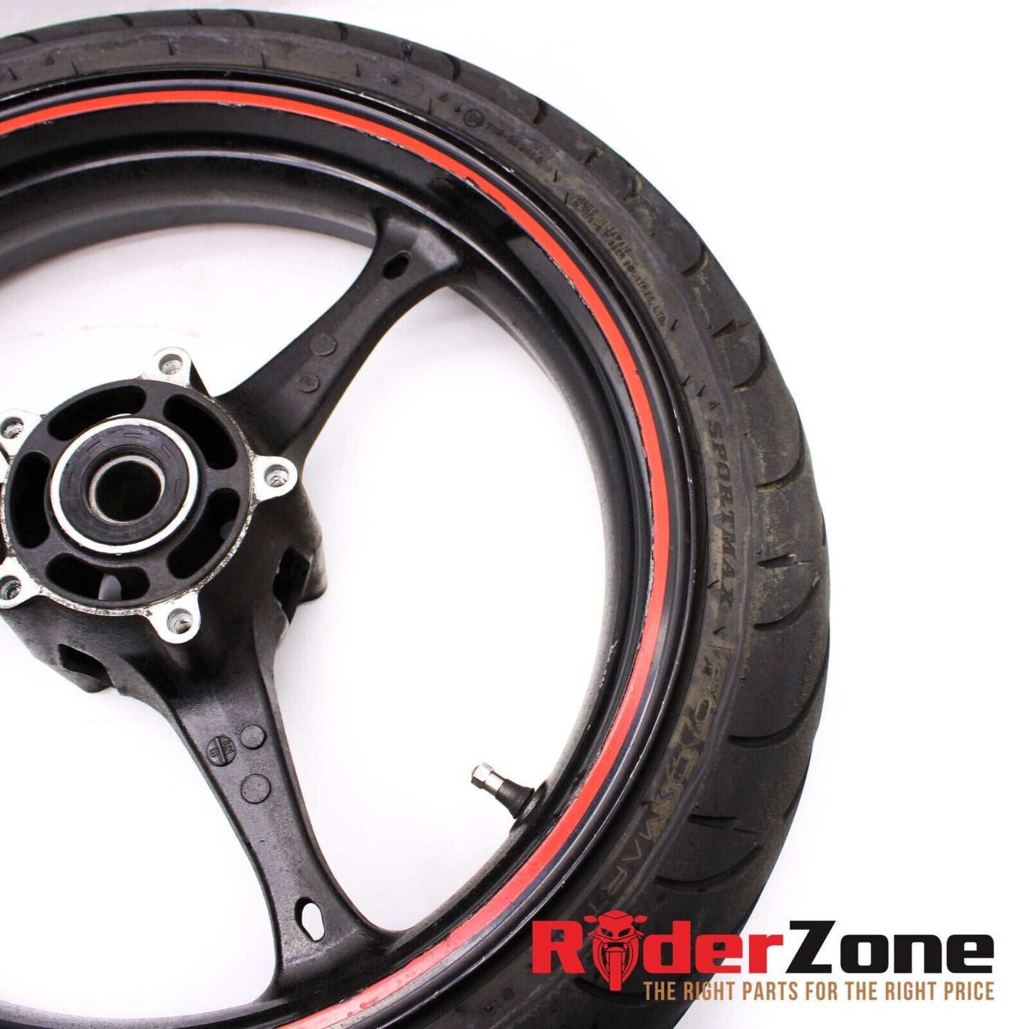 2005 - 2008 SUZUKI GSXR1000 FRONT WHEEL DUNLOP TIRE BLACK STRAIGHT RIM SPORTMAX