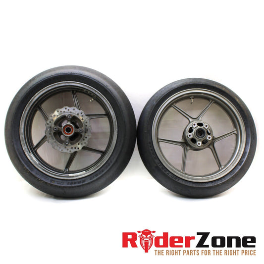 2005 2006 KAWASAKI NINJA ZX6R WHEEL SET FRONT REAR RIMS SET PAIR DUNLOP SLICKS