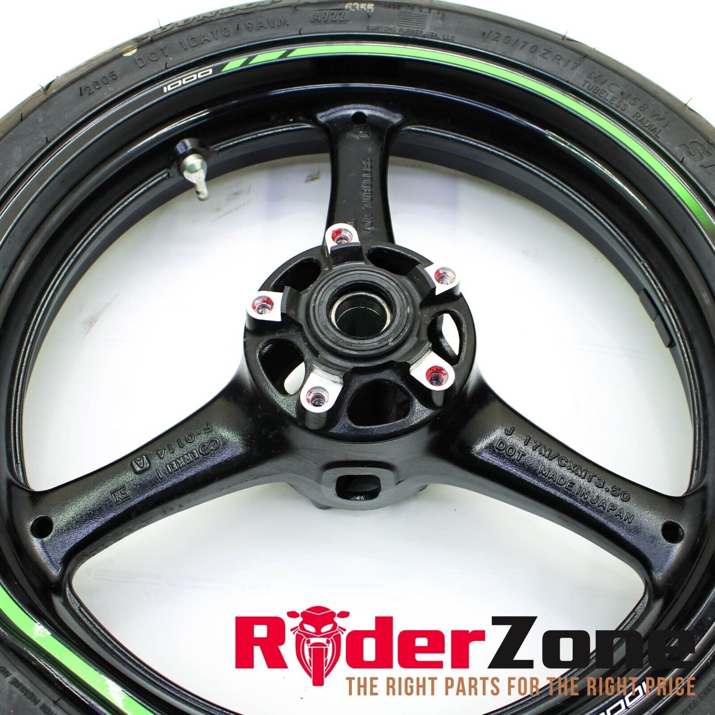 2016 - 2020 KAWASAKI NINJA ZX10R FRONT WHEEL RIM BLACK STRAIGHT DUNLOP TIRE